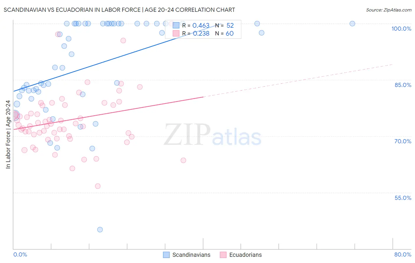 Scandinavian vs Ecuadorian In Labor Force | Age 20-24