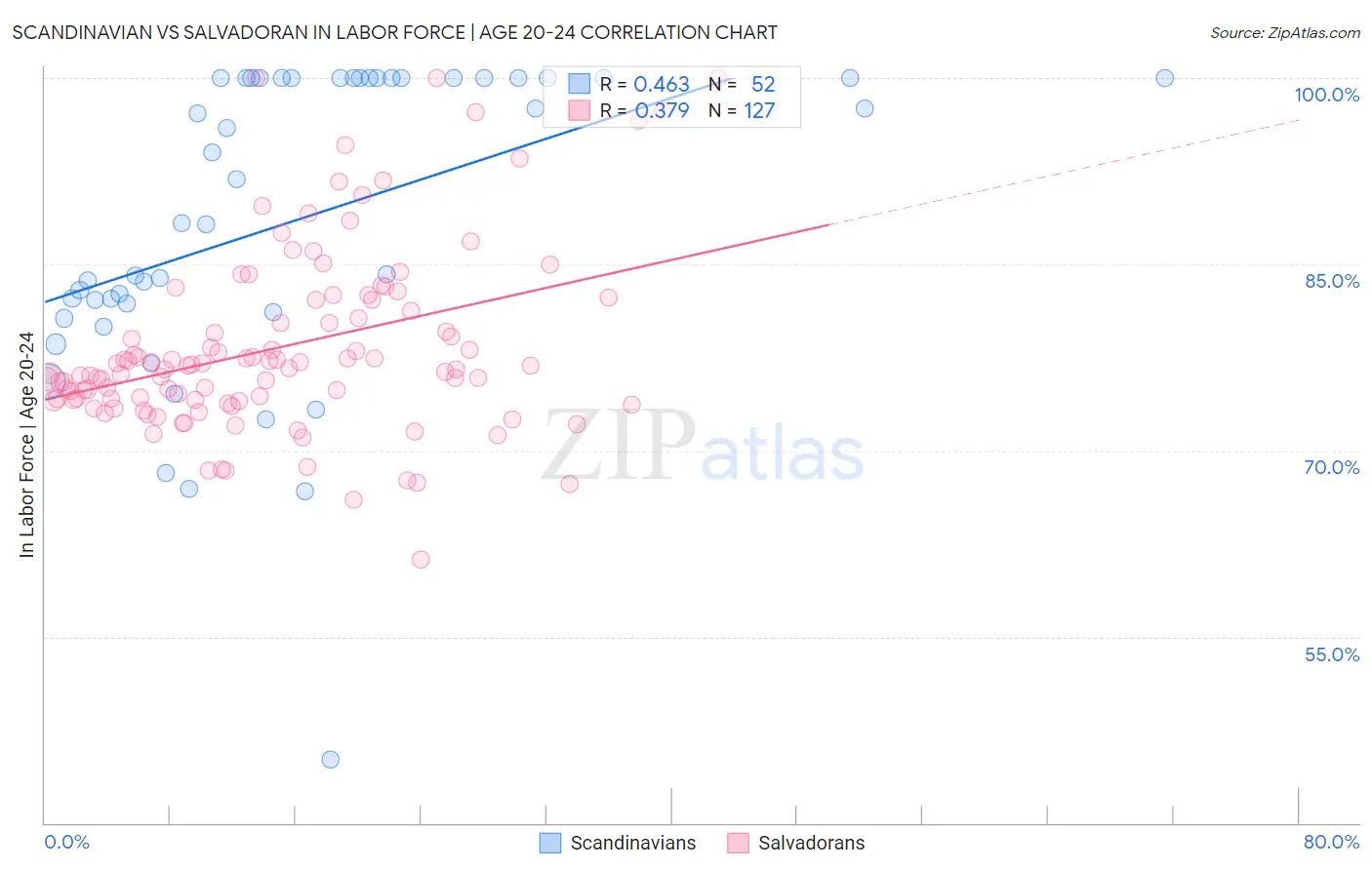 Scandinavian vs Salvadoran In Labor Force | Age 20-24