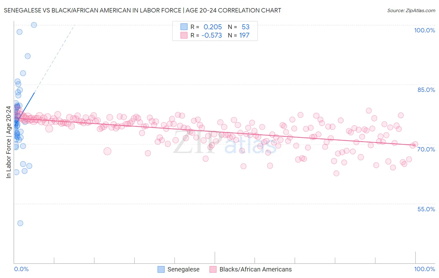 Senegalese vs Black/African American In Labor Force | Age 20-24