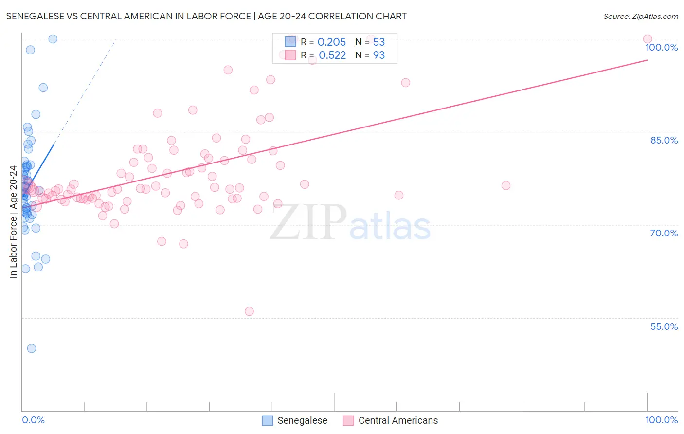 Senegalese vs Central American In Labor Force | Age 20-24