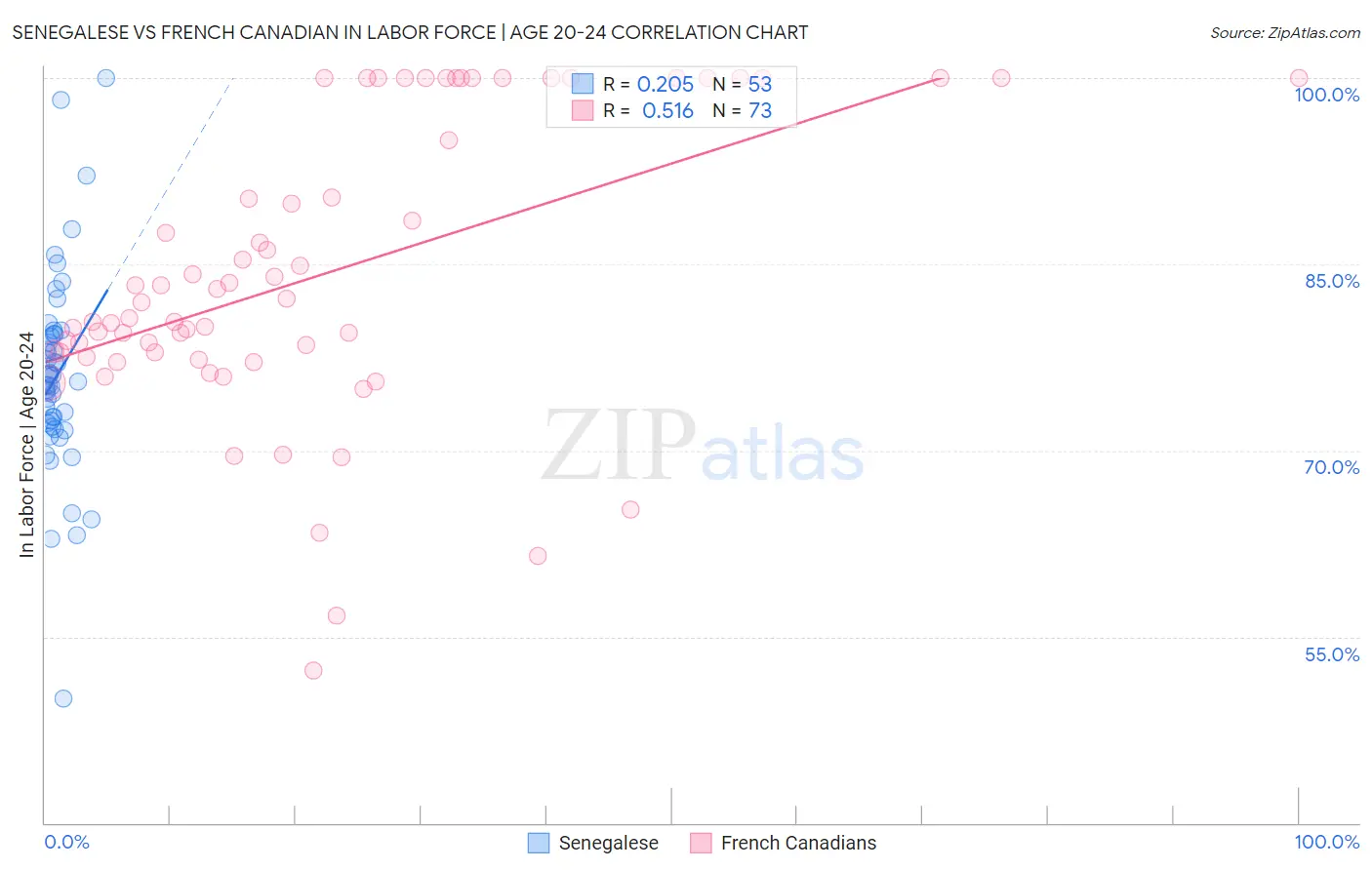 Senegalese vs French Canadian In Labor Force | Age 20-24