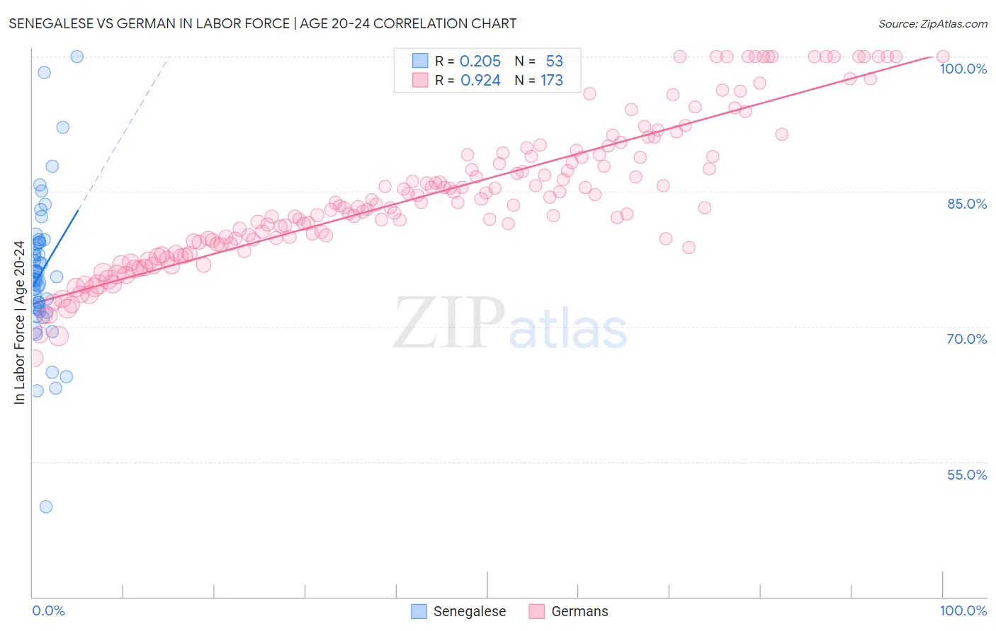 Senegalese vs German In Labor Force | Age 20-24