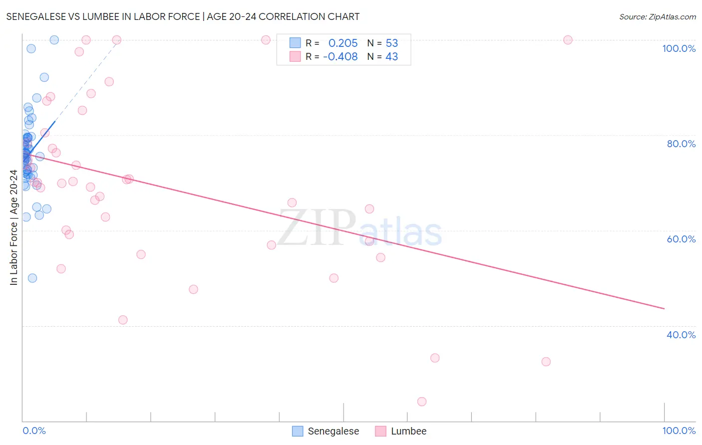Senegalese vs Lumbee In Labor Force | Age 20-24