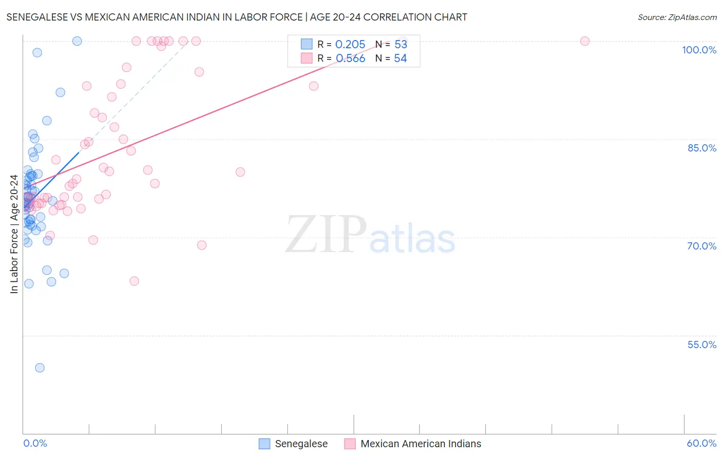 Senegalese vs Mexican American Indian In Labor Force | Age 20-24