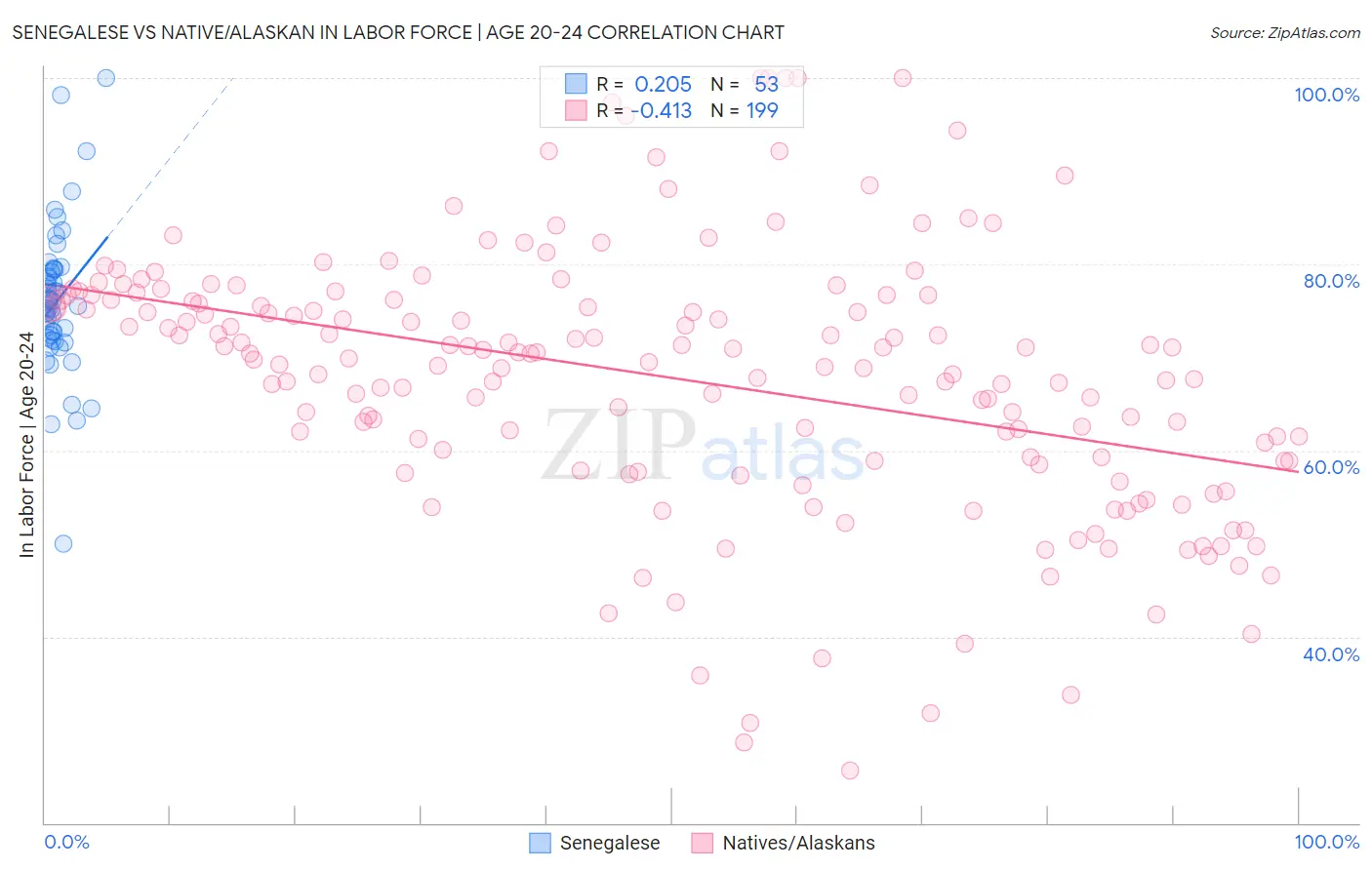 Senegalese vs Native/Alaskan In Labor Force | Age 20-24