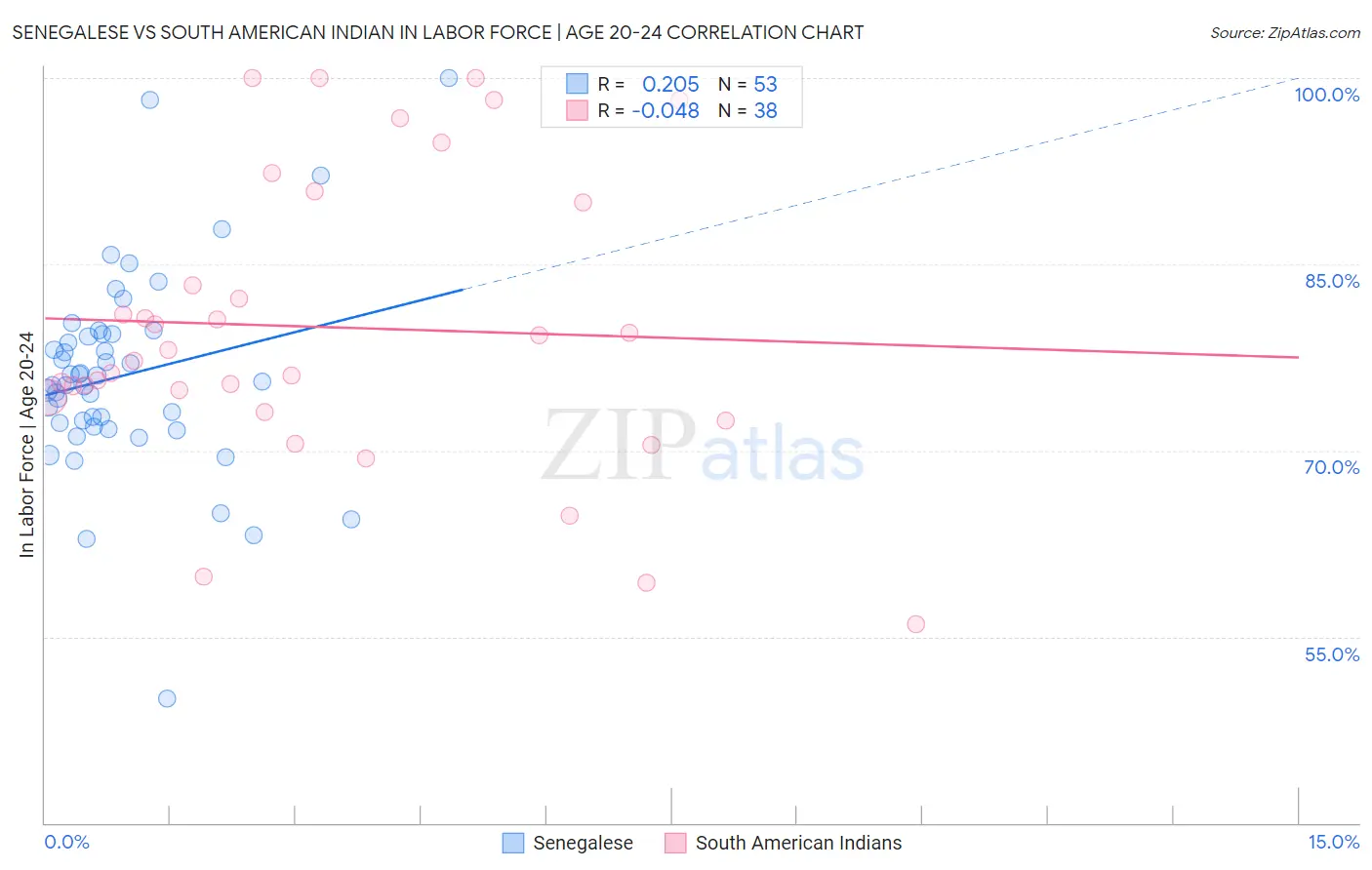 Senegalese vs South American Indian In Labor Force | Age 20-24