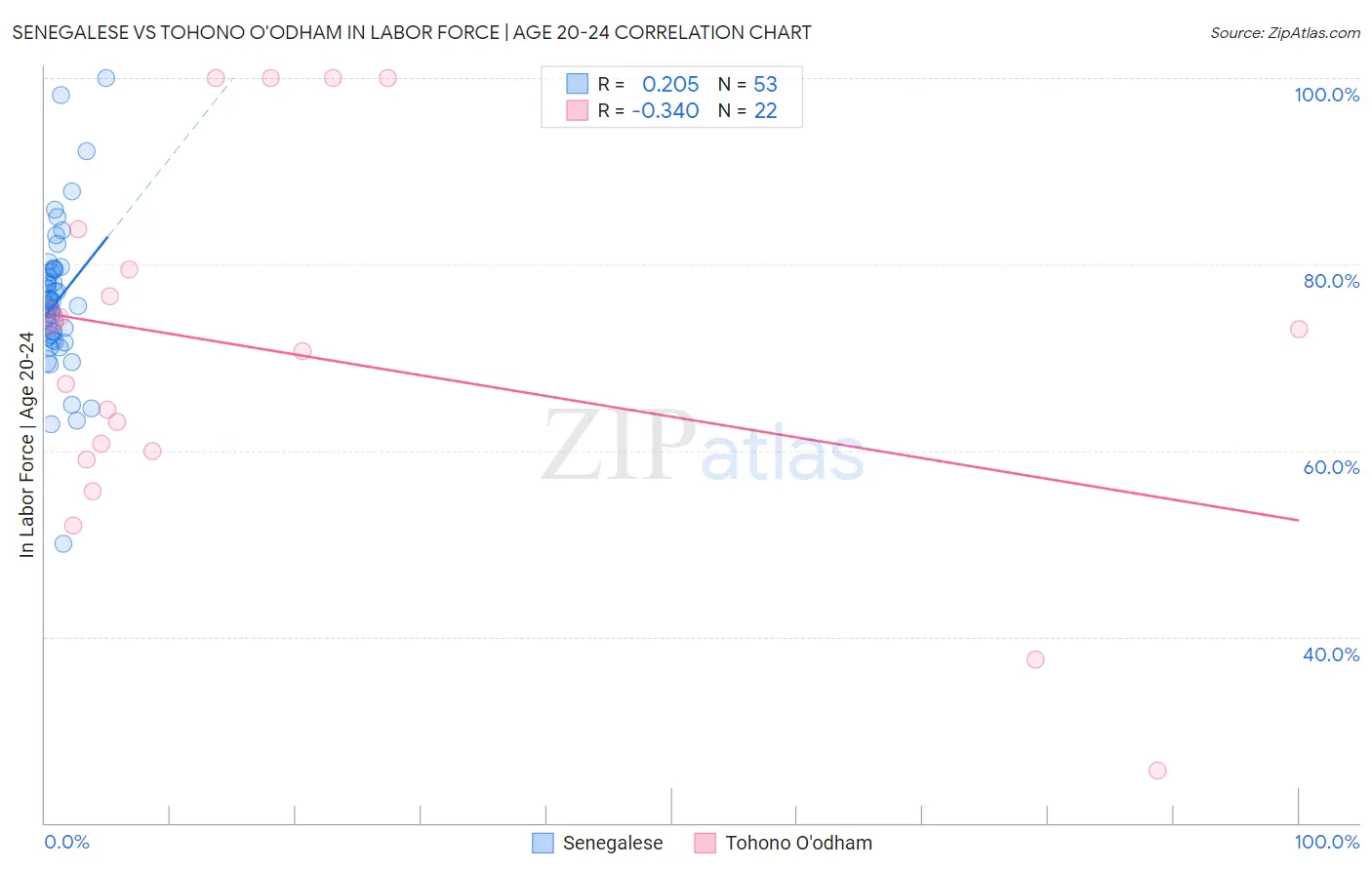 Senegalese vs Tohono O'odham In Labor Force | Age 20-24