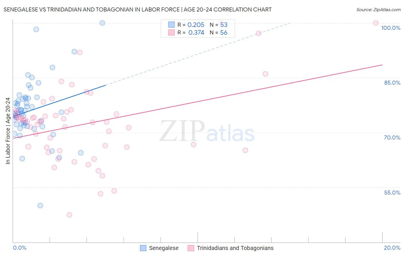 Senegalese vs Trinidadian and Tobagonian In Labor Force | Age 20-24