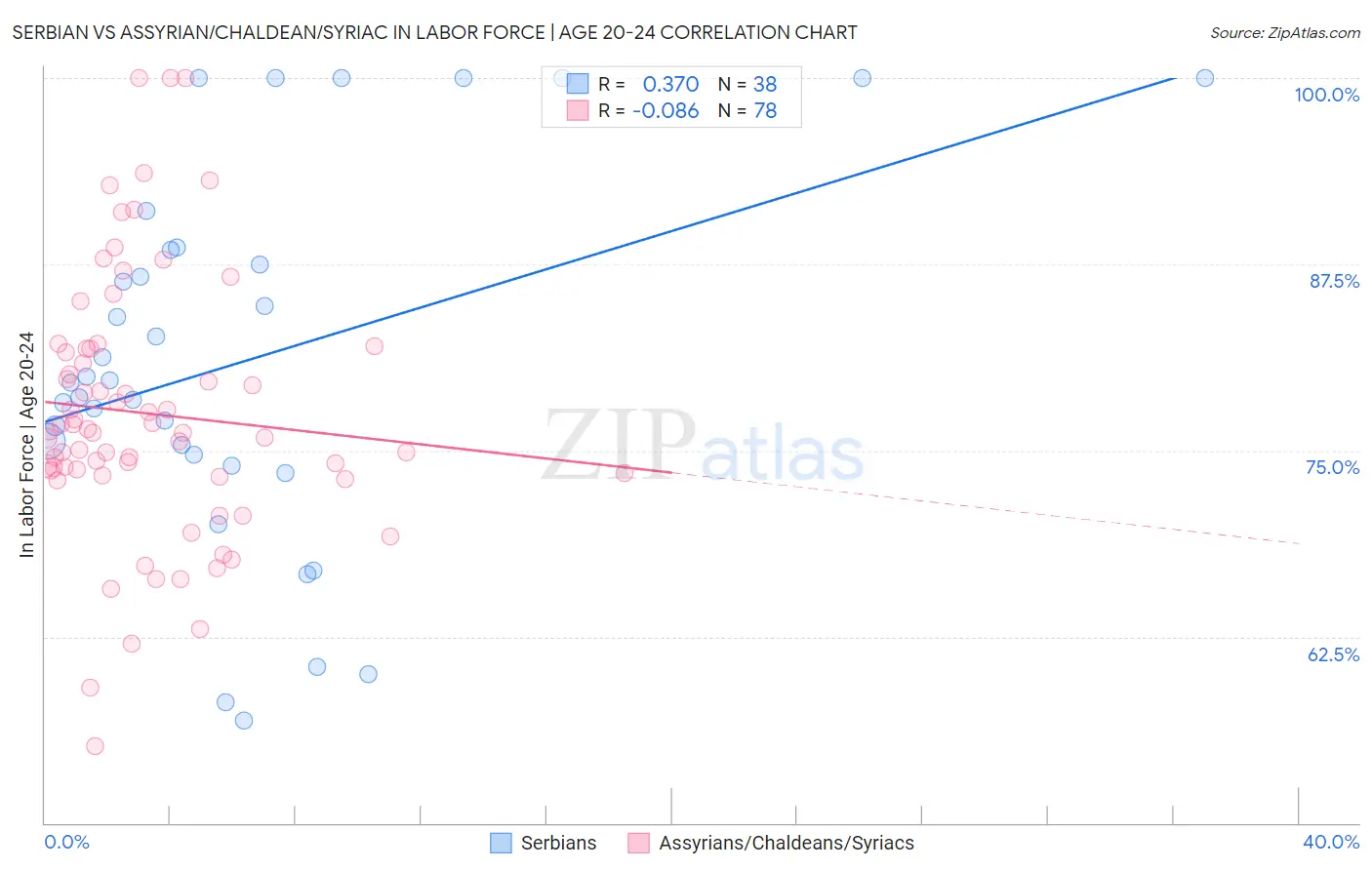Serbian vs Assyrian/Chaldean/Syriac In Labor Force | Age 20-24