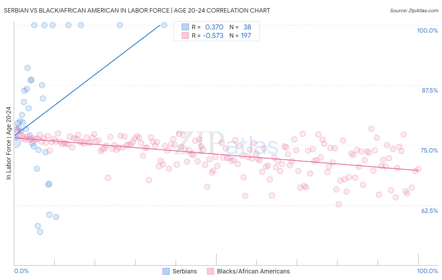 Serbian vs Black/African American In Labor Force | Age 20-24