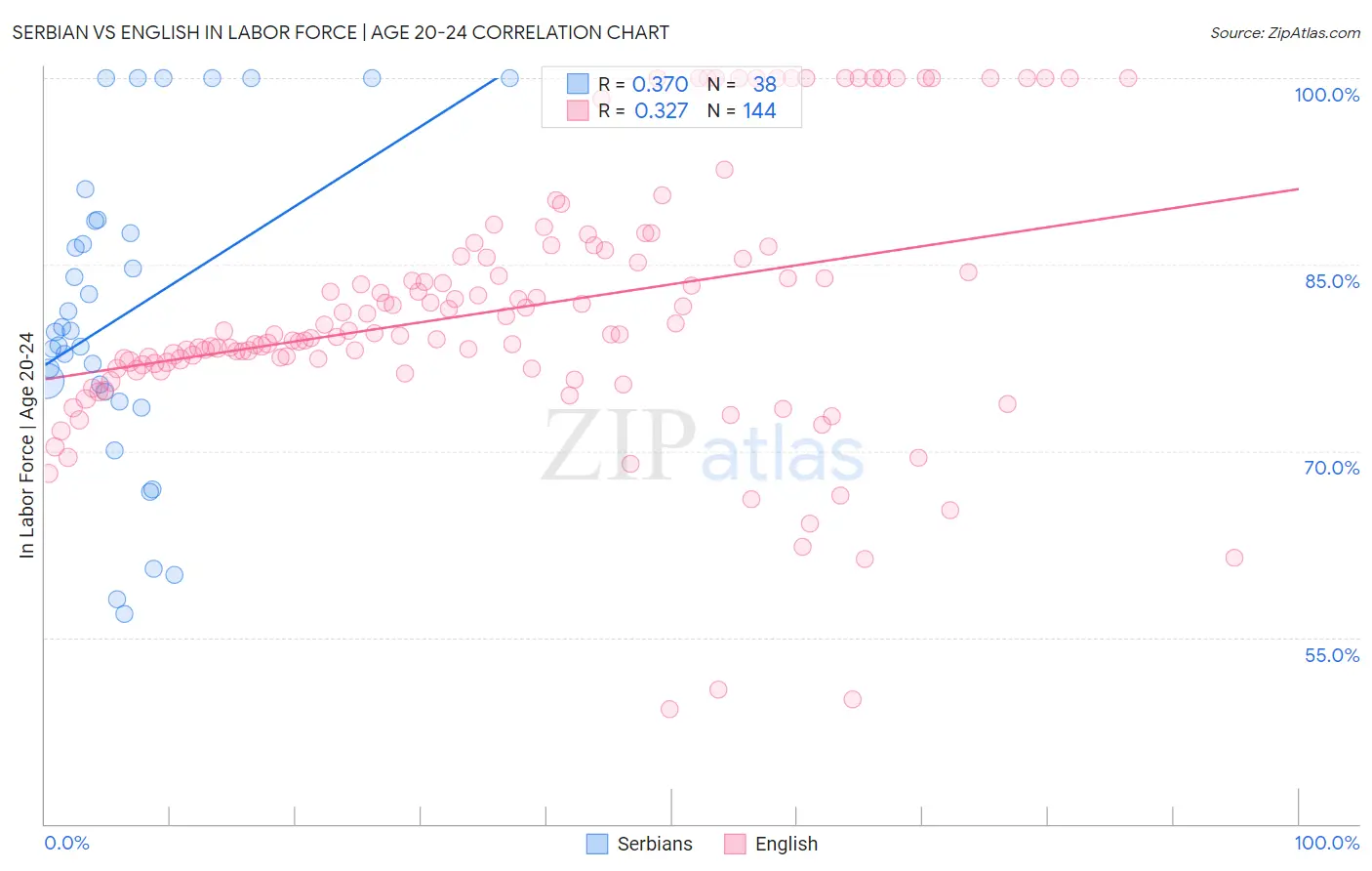 Serbian vs English In Labor Force | Age 20-24