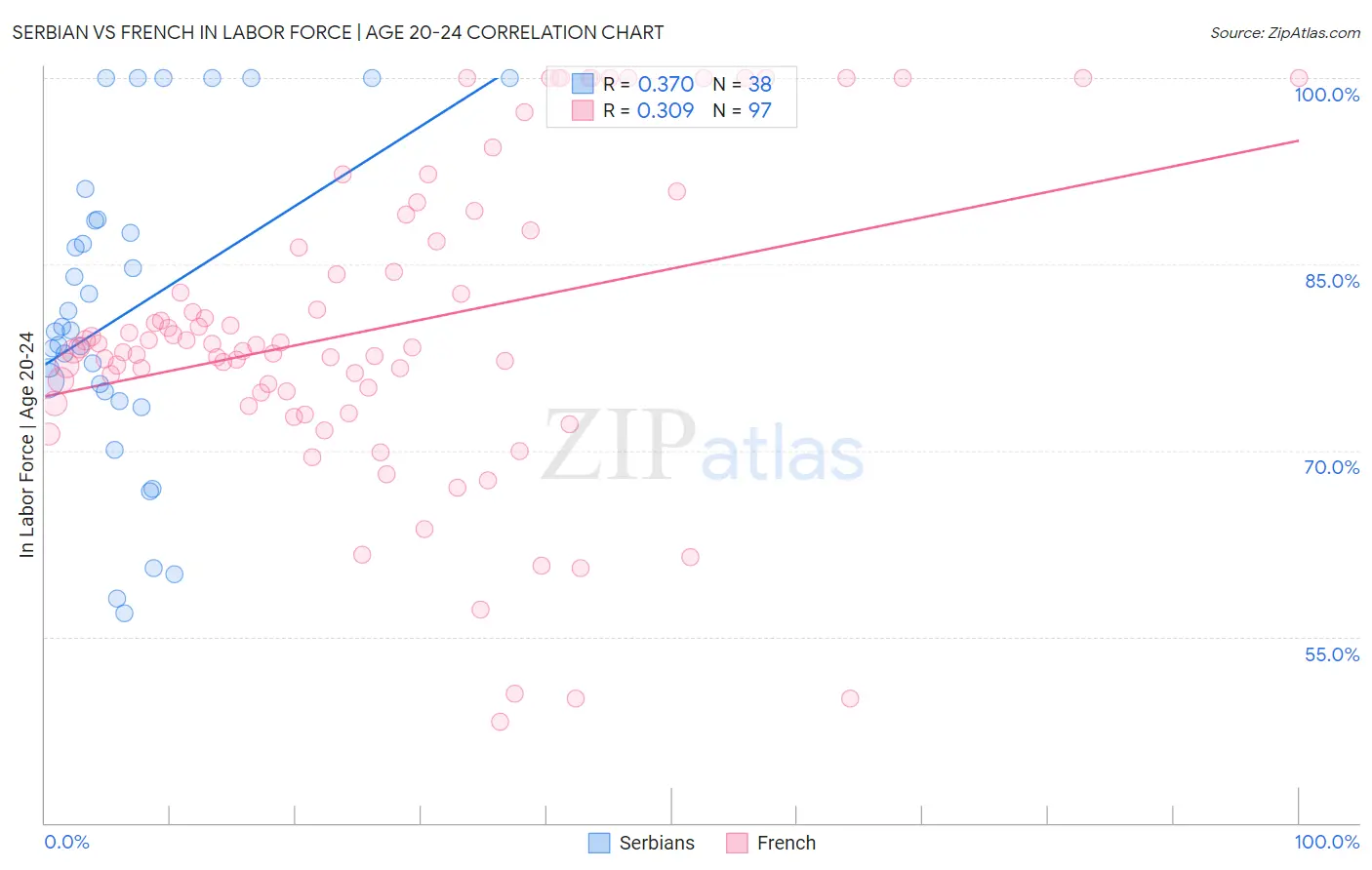 Serbian vs French In Labor Force | Age 20-24