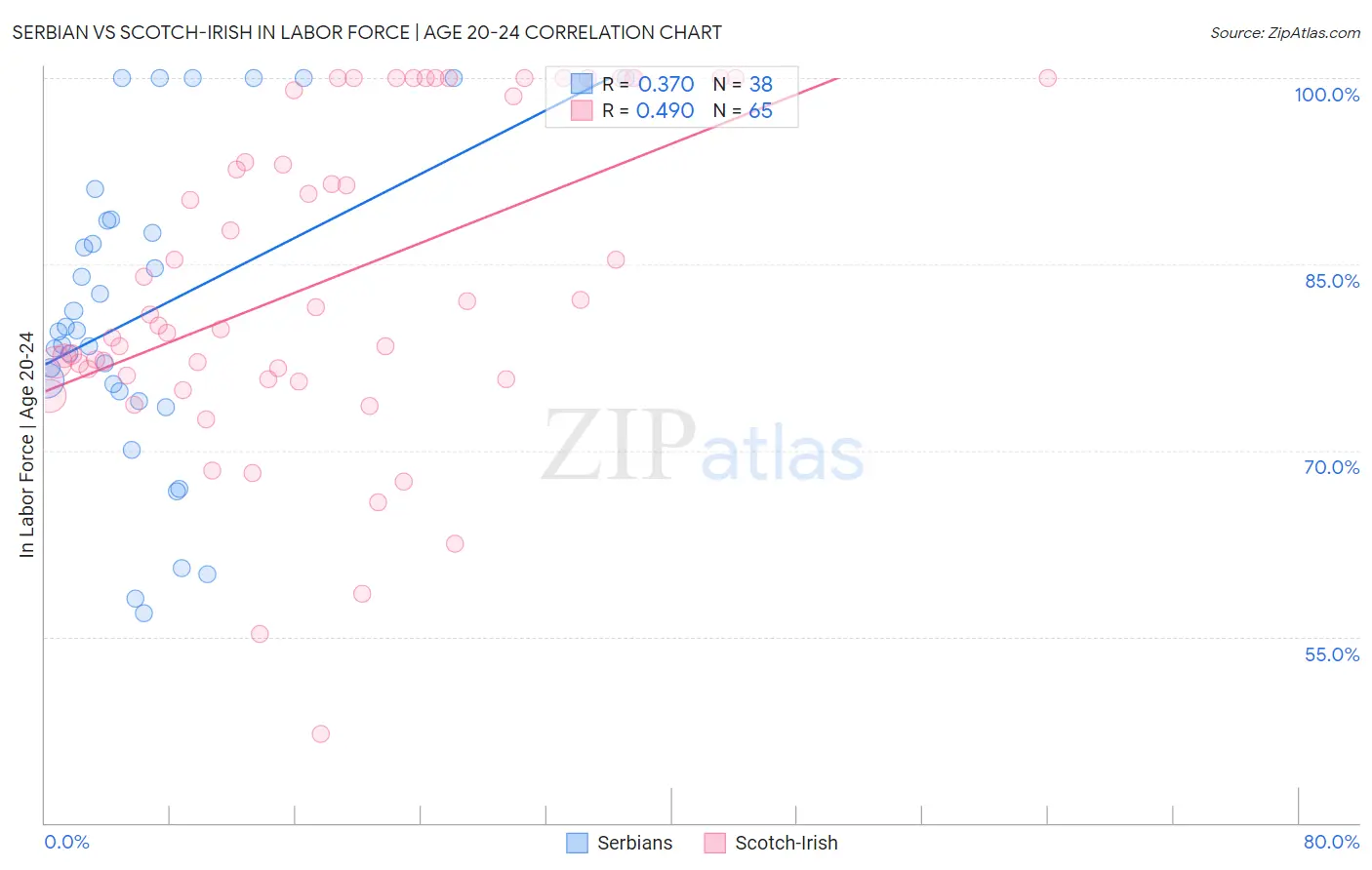 Serbian vs Scotch-Irish In Labor Force | Age 20-24