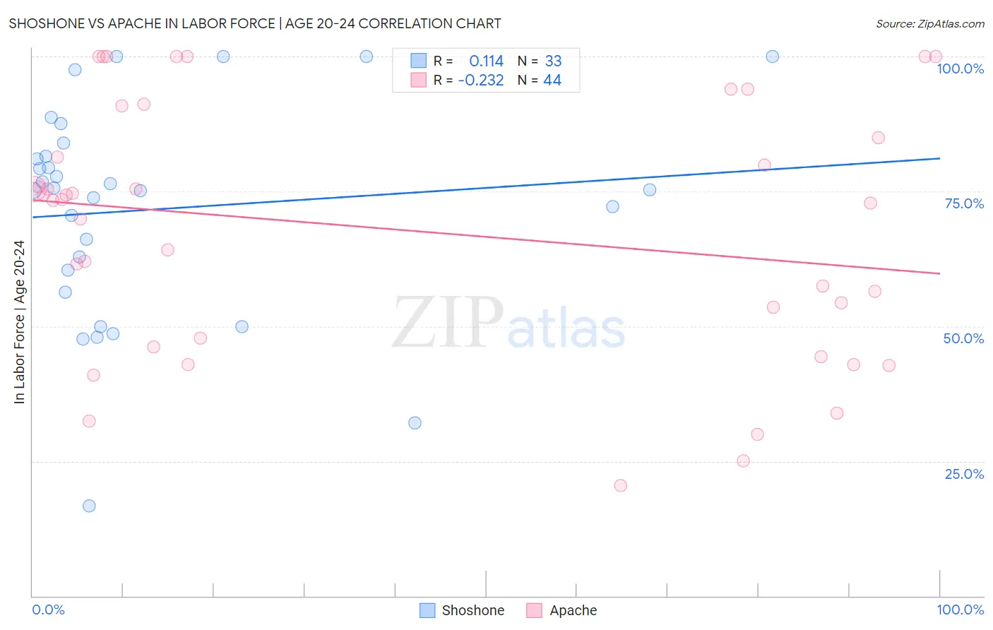 Shoshone vs Apache In Labor Force | Age 20-24