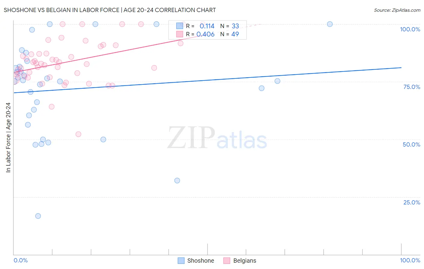 Shoshone vs Belgian In Labor Force | Age 20-24