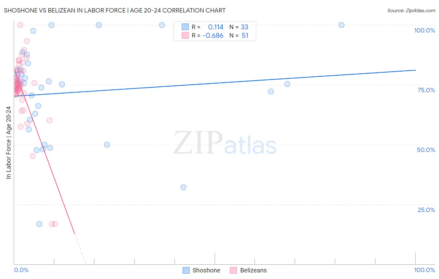 Shoshone vs Belizean In Labor Force | Age 20-24