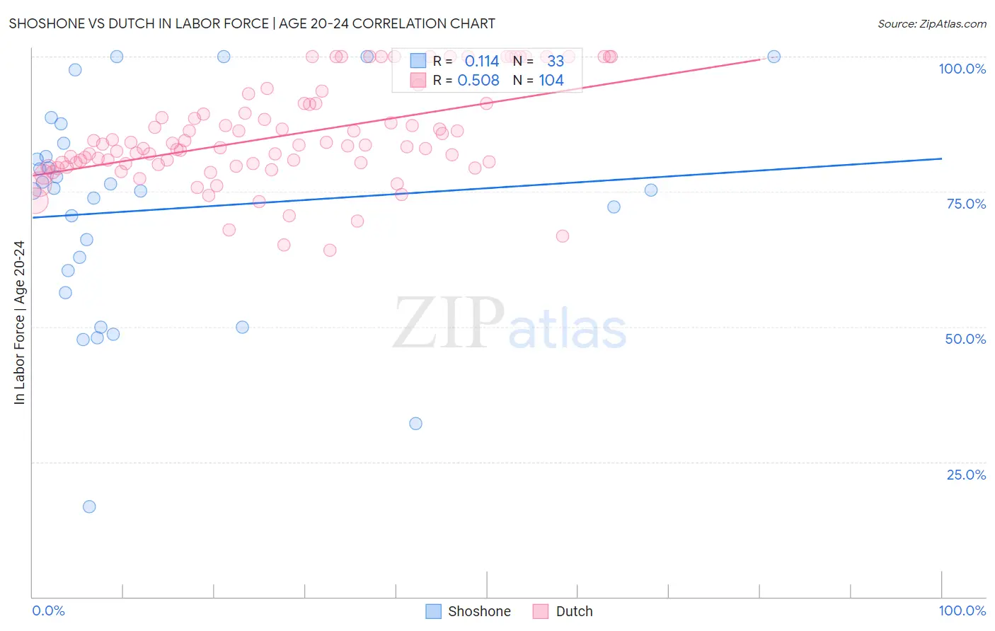 Shoshone vs Dutch In Labor Force | Age 20-24