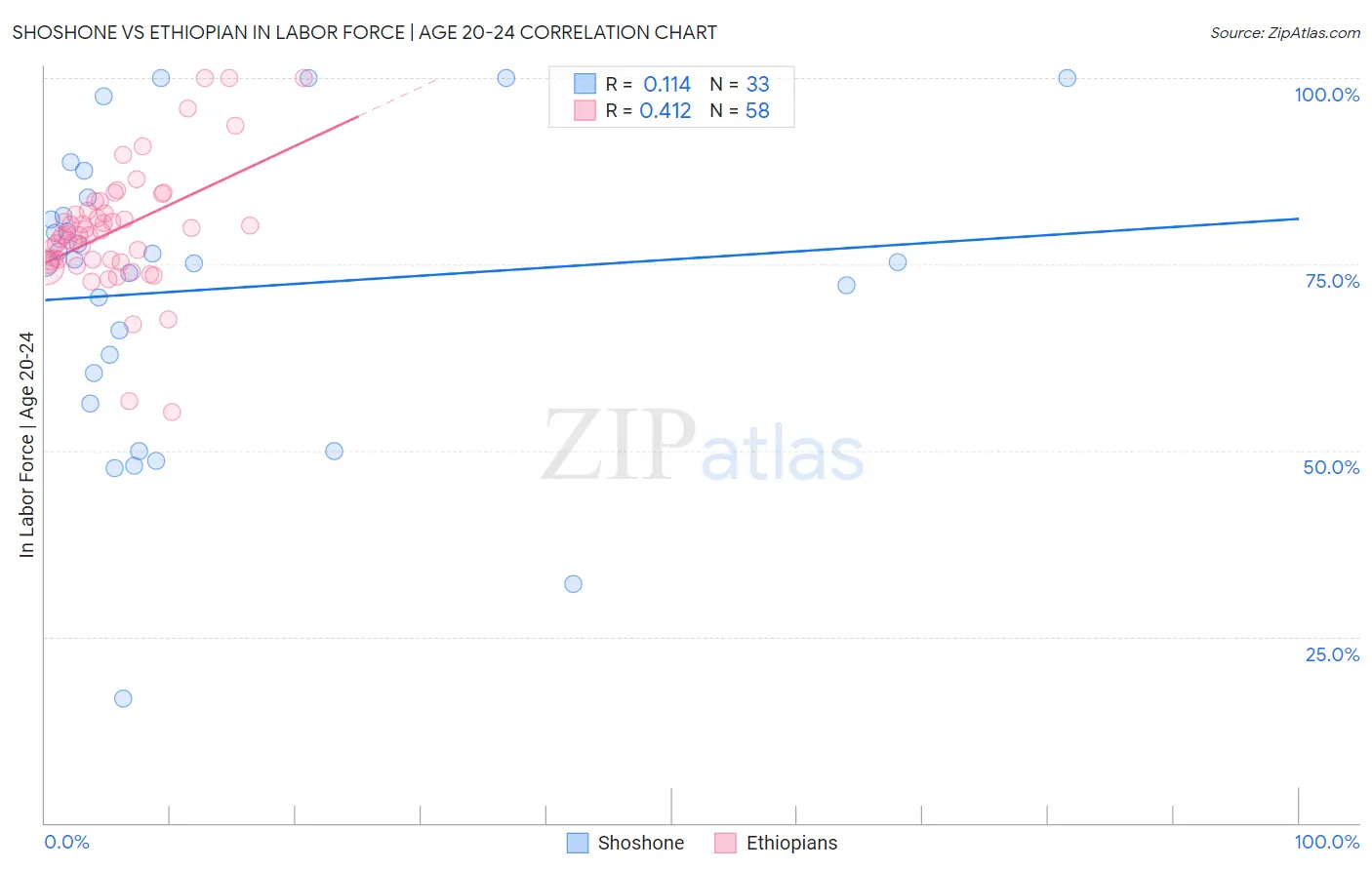 Shoshone vs Ethiopian In Labor Force | Age 20-24