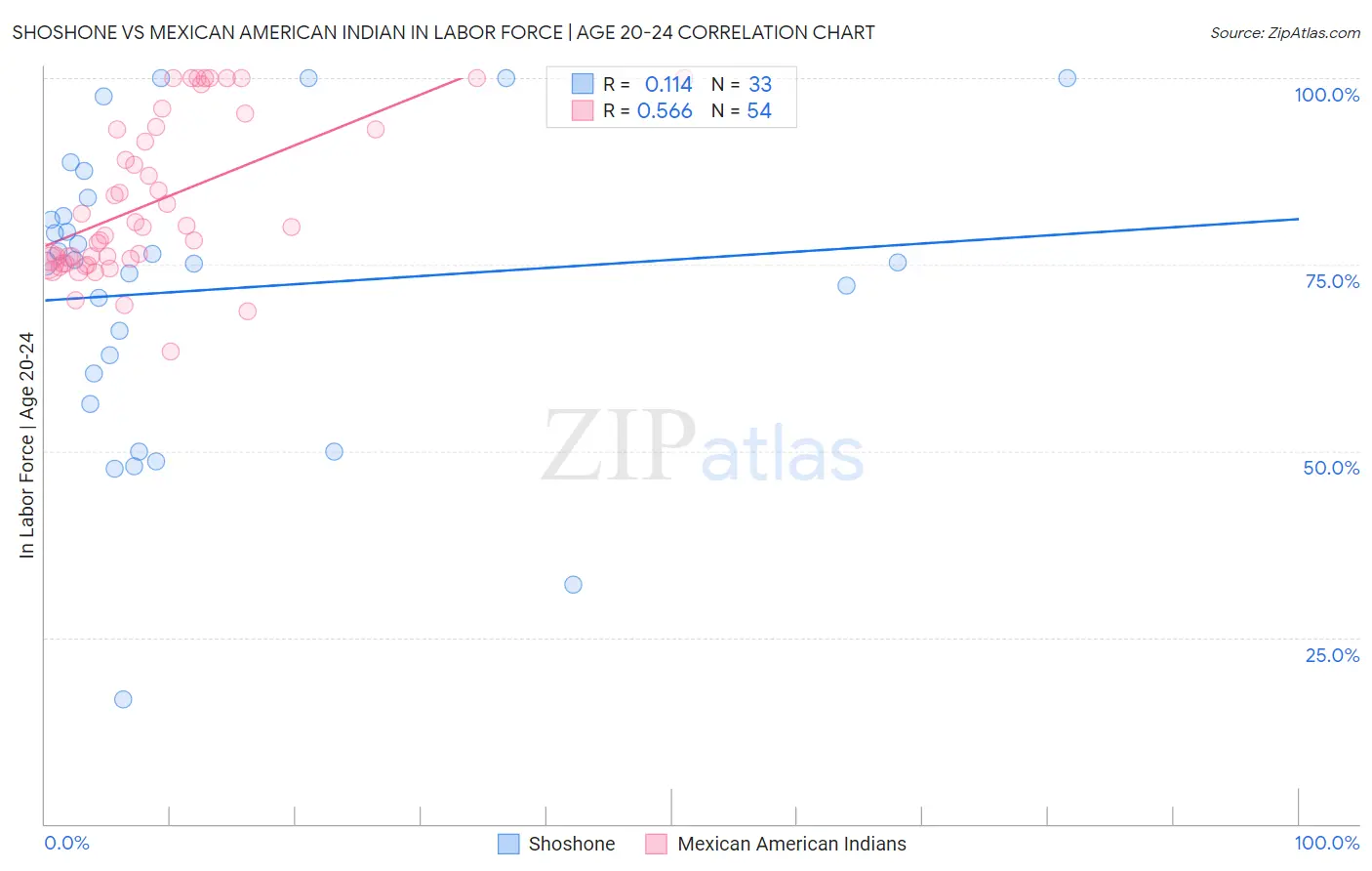 Shoshone vs Mexican American Indian In Labor Force | Age 20-24