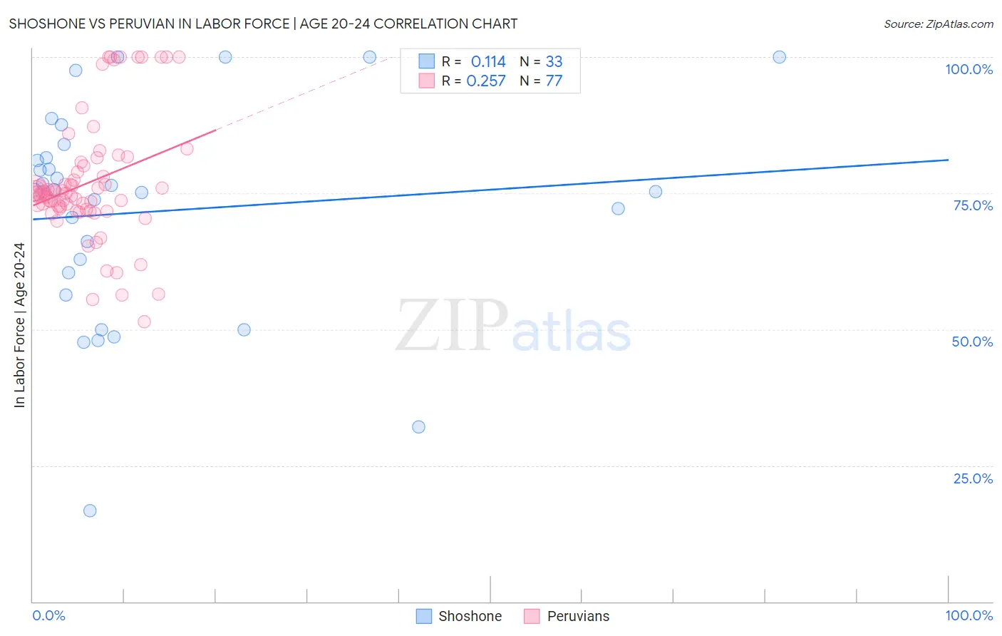 Shoshone vs Peruvian In Labor Force | Age 20-24