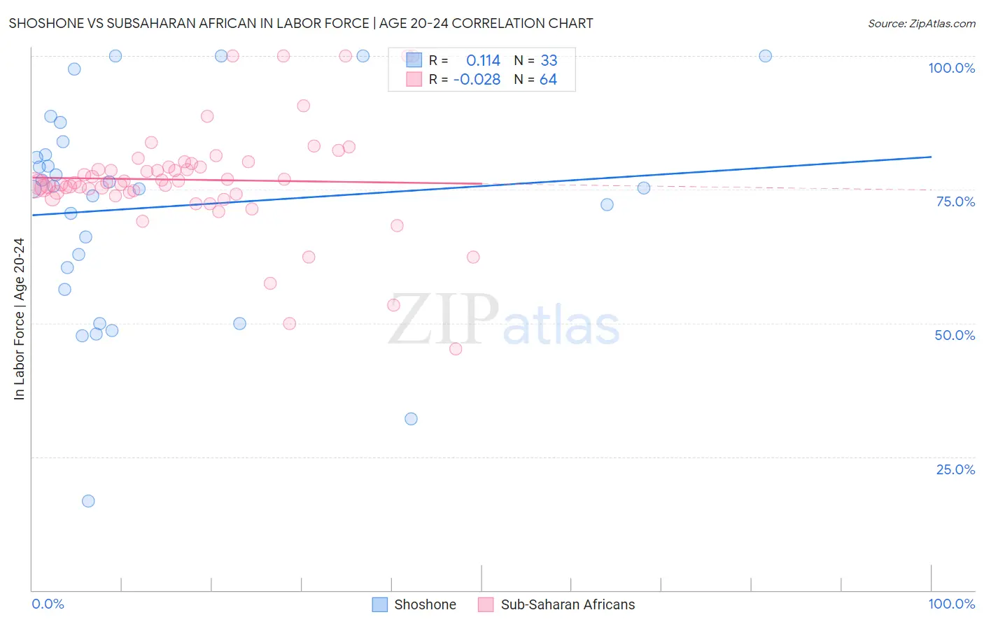 Shoshone vs Subsaharan African In Labor Force | Age 20-24