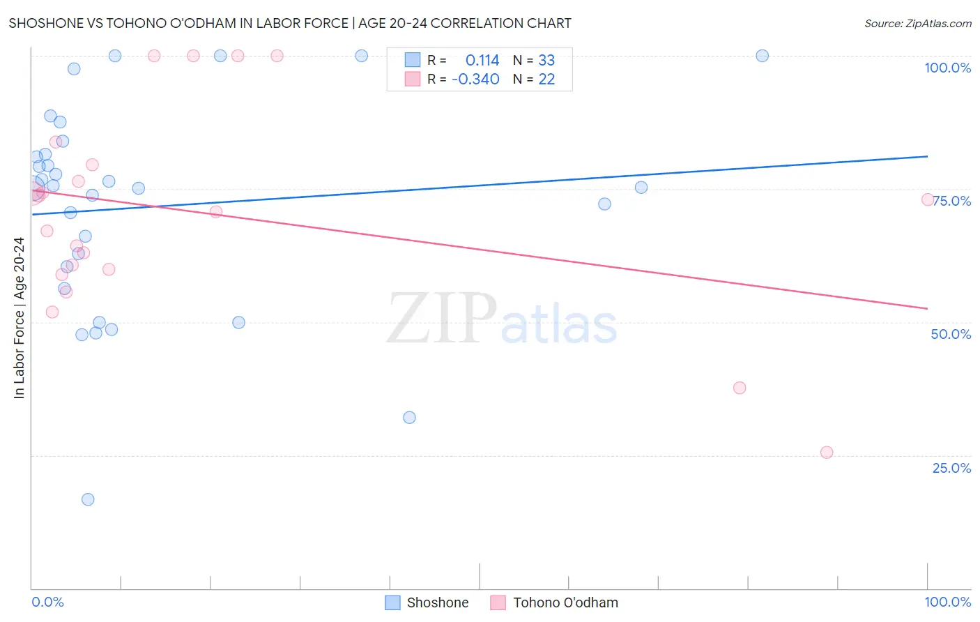 Shoshone vs Tohono O'odham In Labor Force | Age 20-24