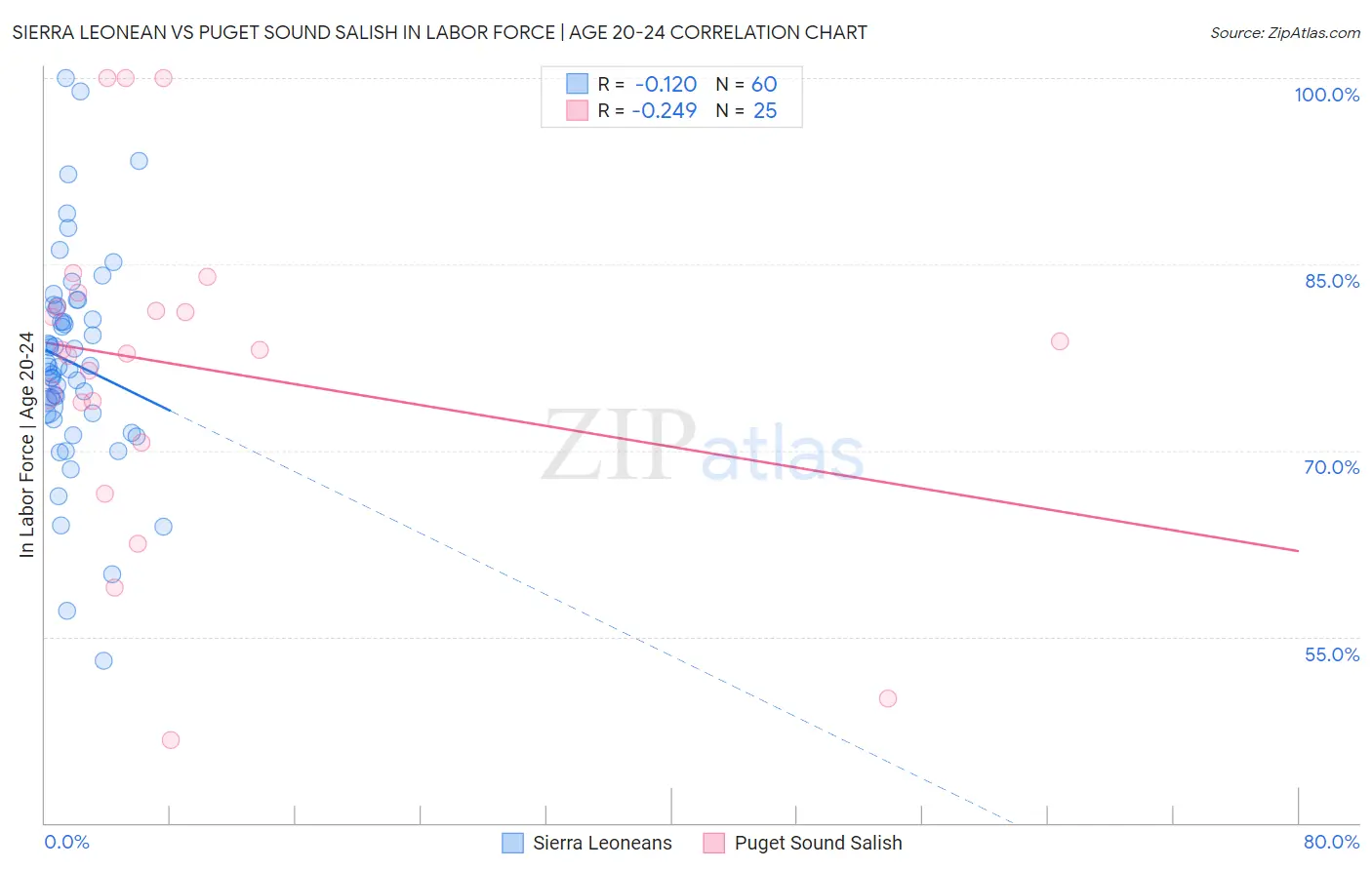 Sierra Leonean vs Puget Sound Salish In Labor Force | Age 20-24