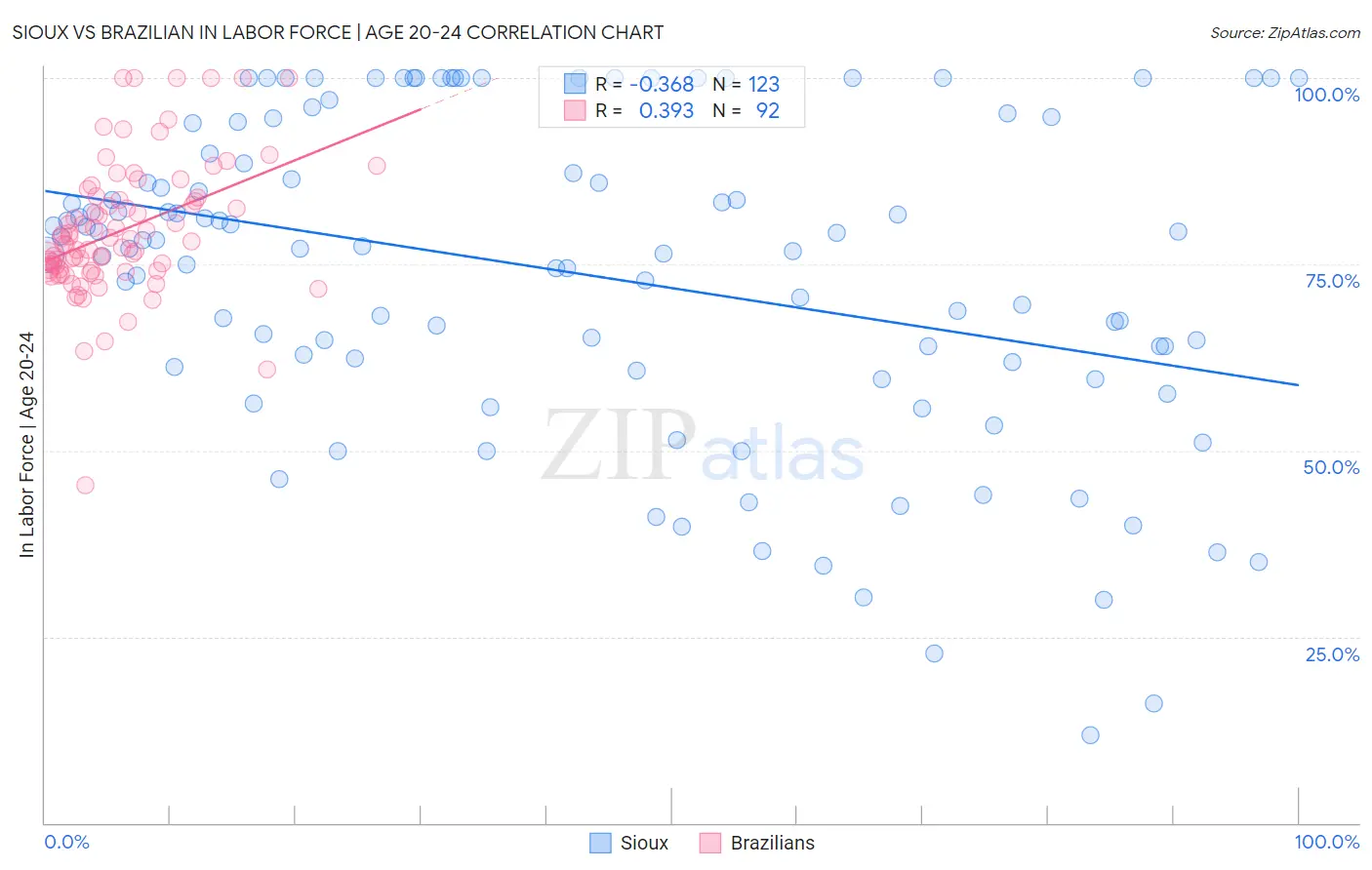 Sioux vs Brazilian In Labor Force | Age 20-24