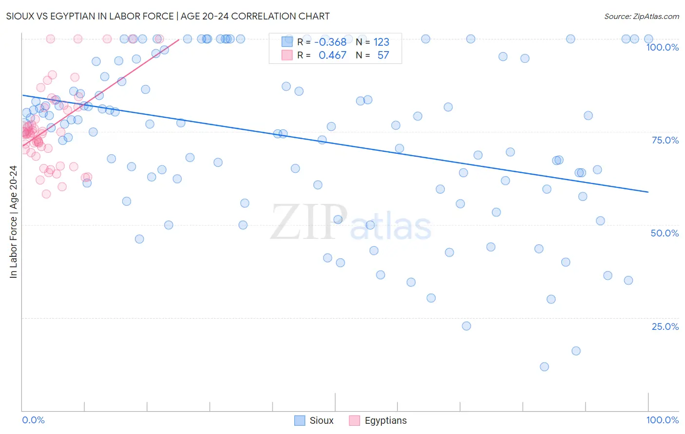 Sioux vs Egyptian In Labor Force | Age 20-24