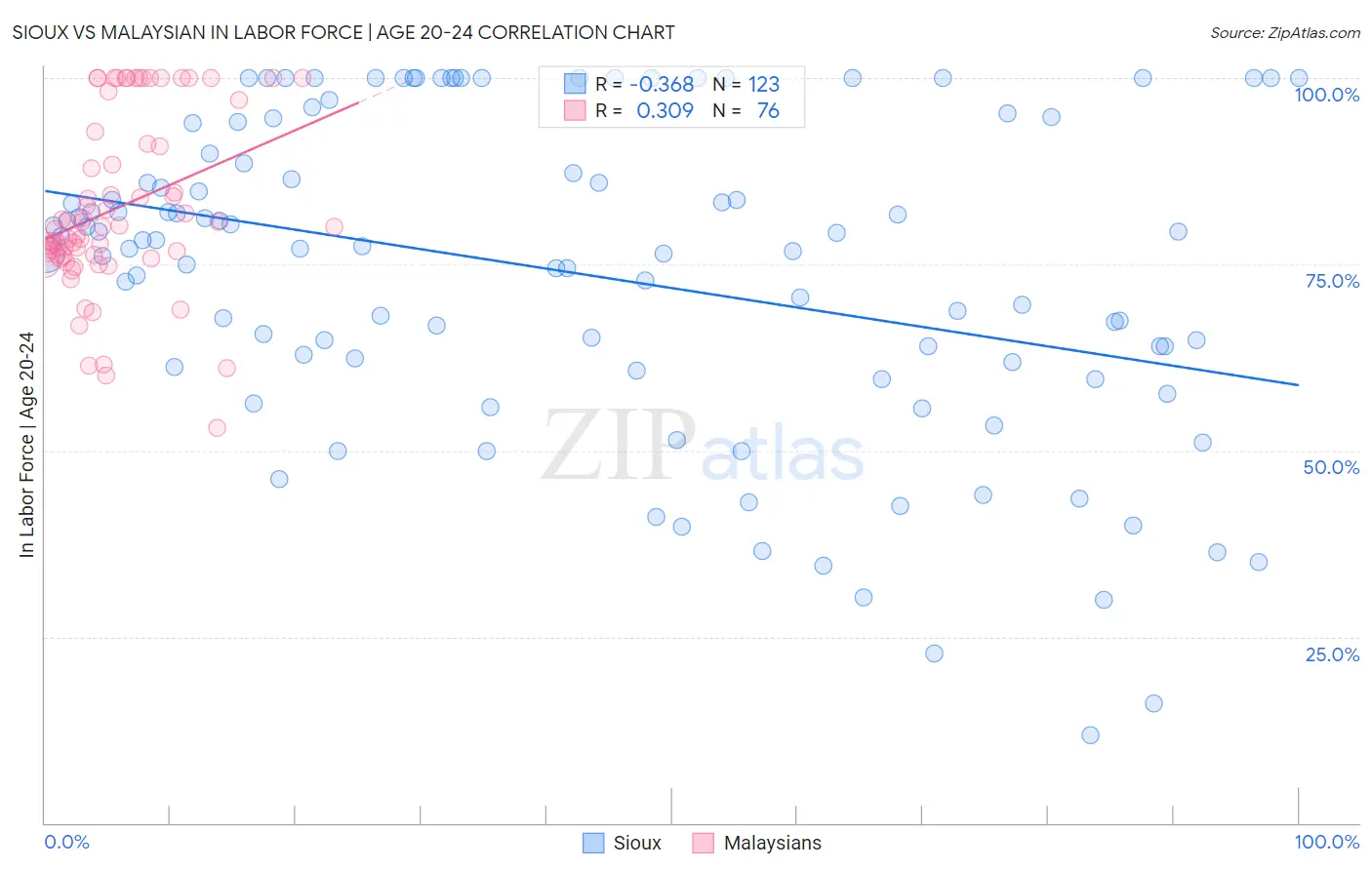 Sioux vs Malaysian In Labor Force | Age 20-24