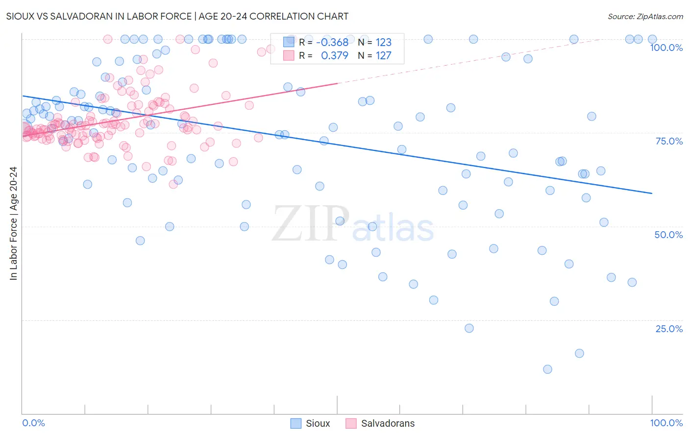 Sioux vs Salvadoran In Labor Force | Age 20-24