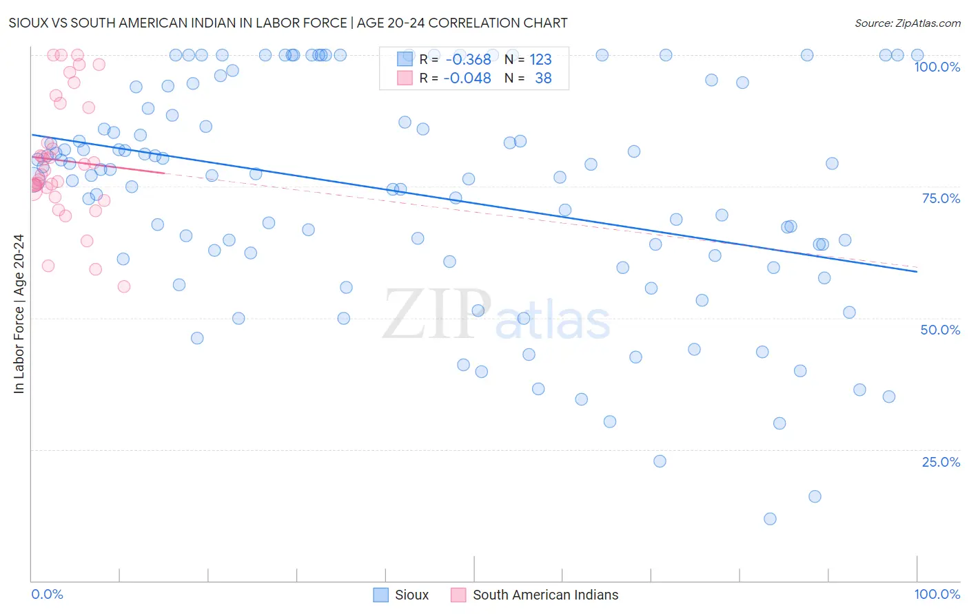 Sioux vs South American Indian In Labor Force | Age 20-24