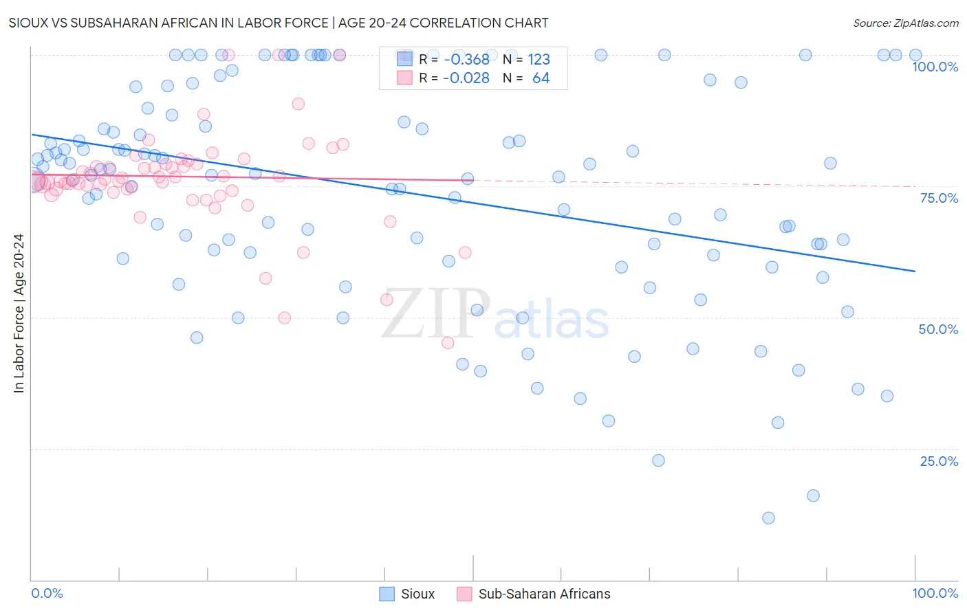 Sioux vs Subsaharan African In Labor Force | Age 20-24