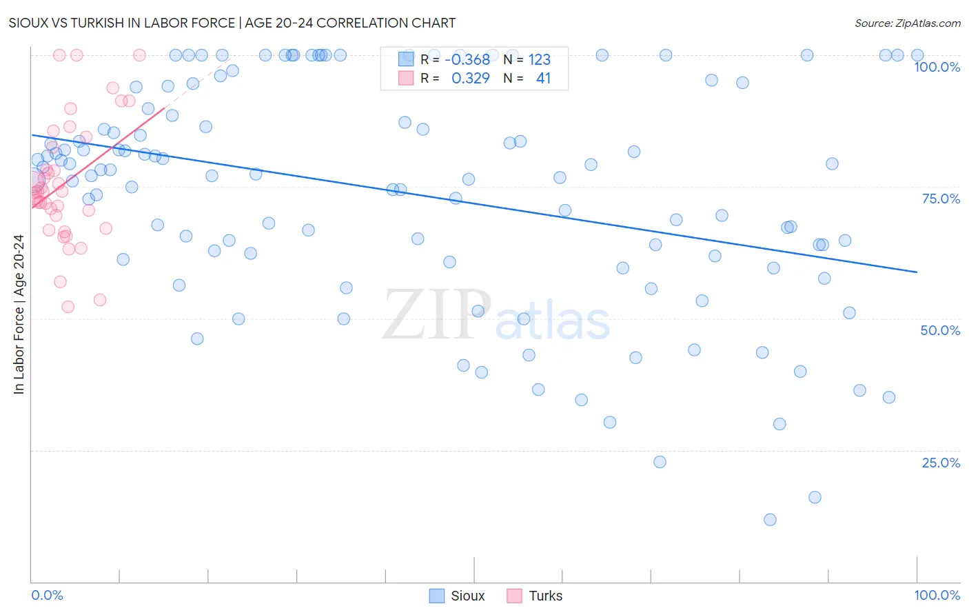 Sioux vs Turkish In Labor Force | Age 20-24
