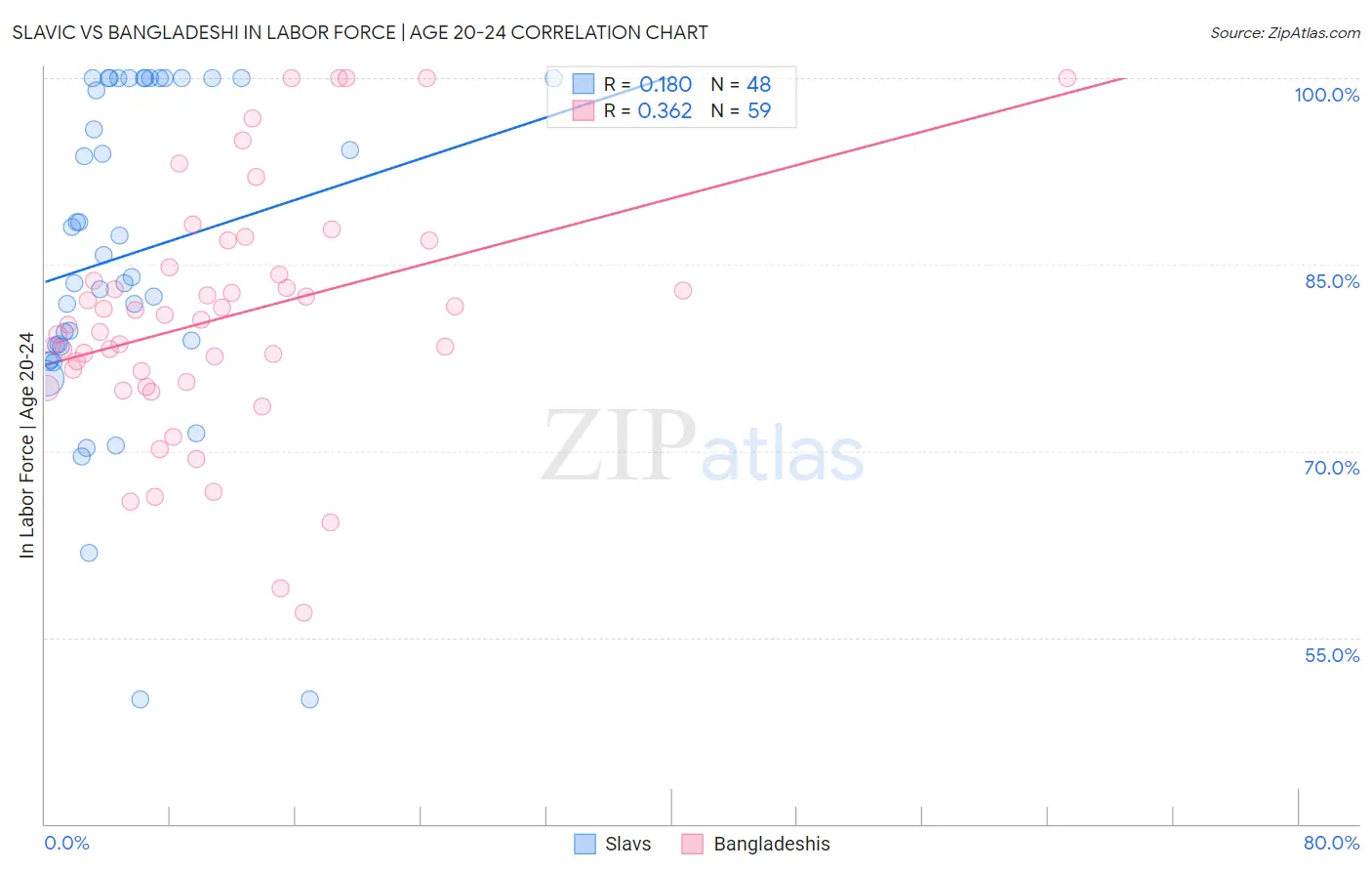 Slavic vs Bangladeshi In Labor Force | Age 20-24