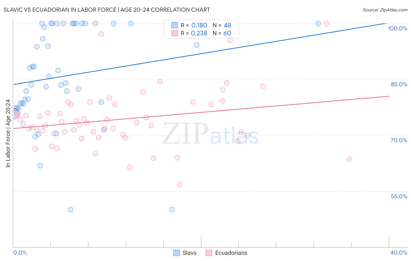 Slavic vs Ecuadorian In Labor Force | Age 20-24