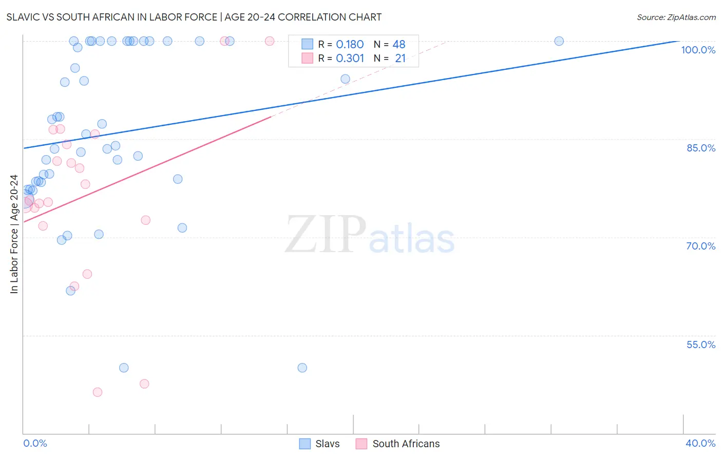 Slavic vs South African In Labor Force | Age 20-24