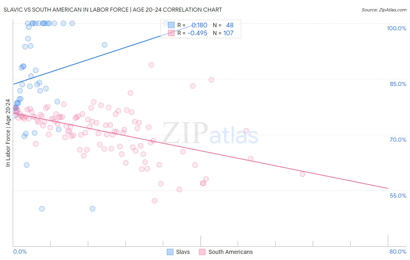 Slavic vs South American In Labor Force | Age 20-24