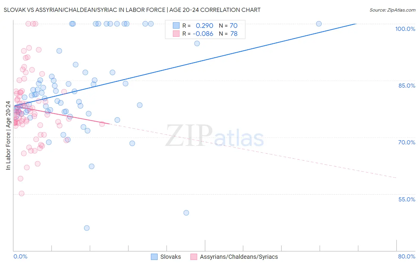 Slovak vs Assyrian/Chaldean/Syriac In Labor Force | Age 20-24