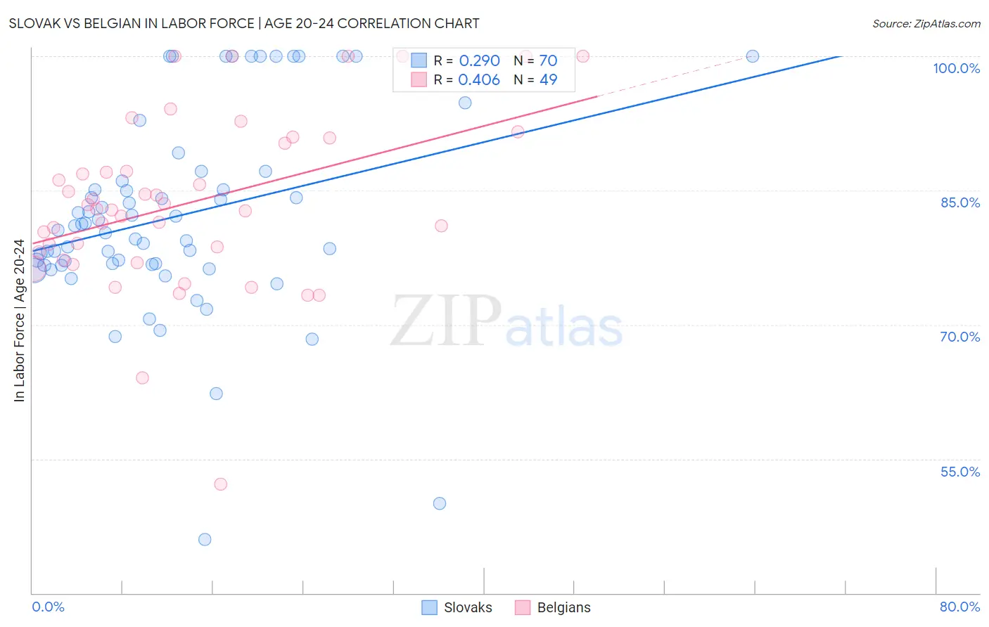 Slovak vs Belgian In Labor Force | Age 20-24