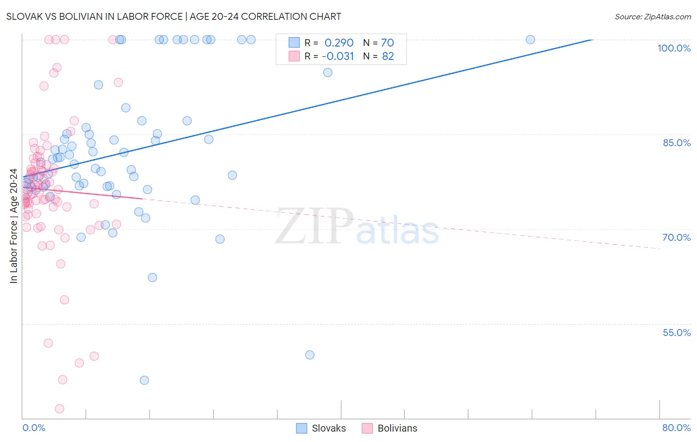 Slovak vs Bolivian In Labor Force | Age 20-24