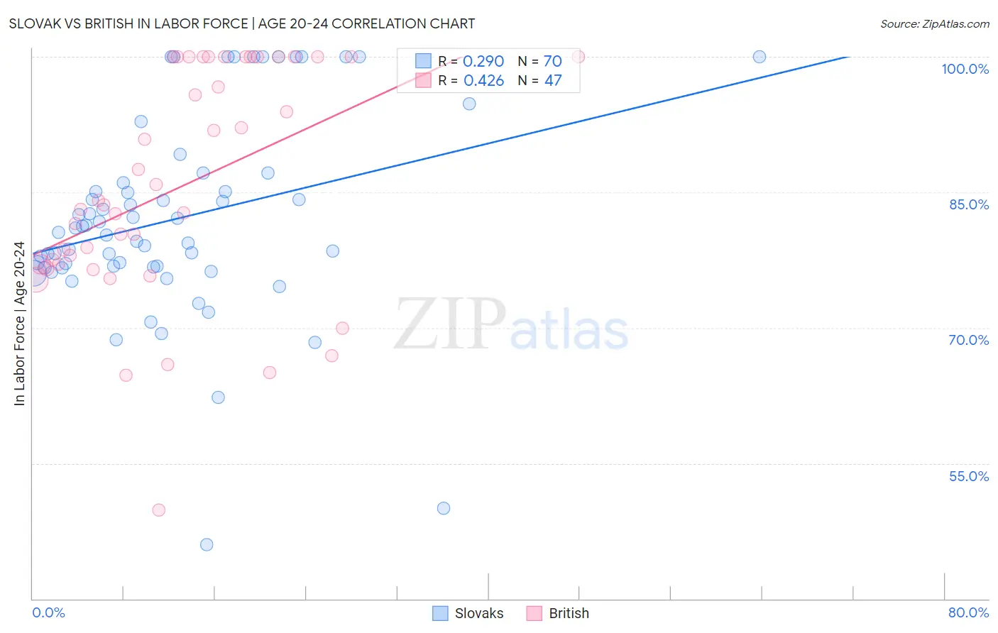 Slovak vs British In Labor Force | Age 20-24