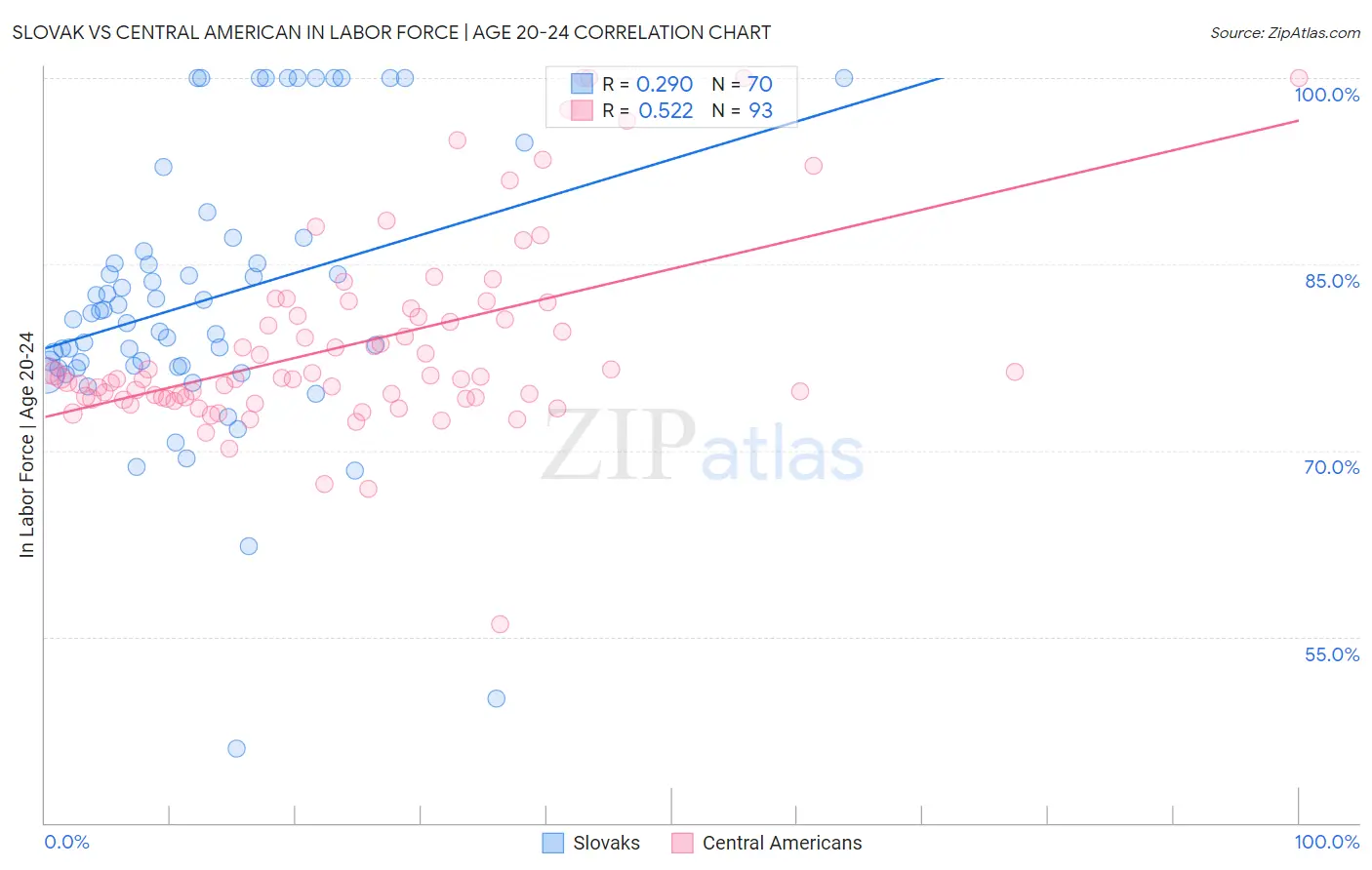 Slovak vs Central American In Labor Force | Age 20-24