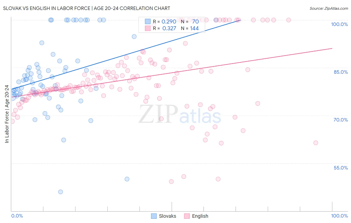 Slovak vs English In Labor Force | Age 20-24