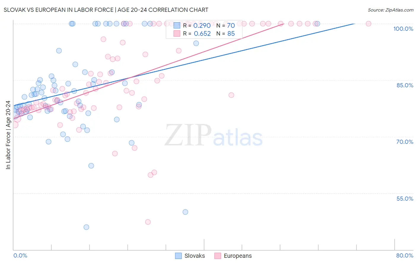 Slovak vs European In Labor Force | Age 20-24