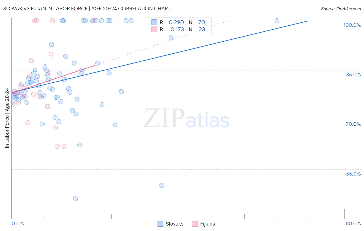 Slovak vs Fijian In Labor Force | Age 20-24