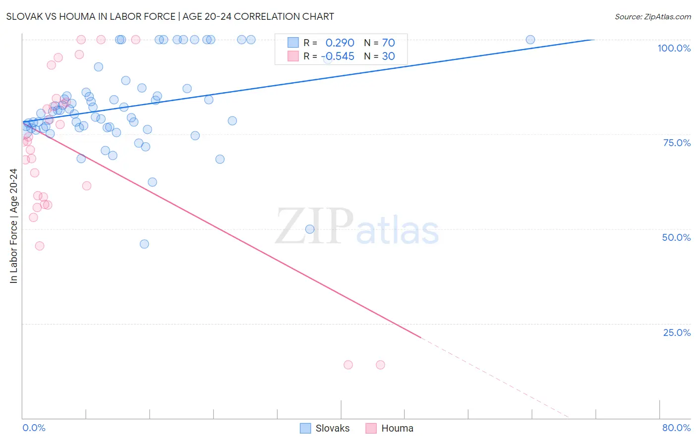 Slovak vs Houma In Labor Force | Age 20-24