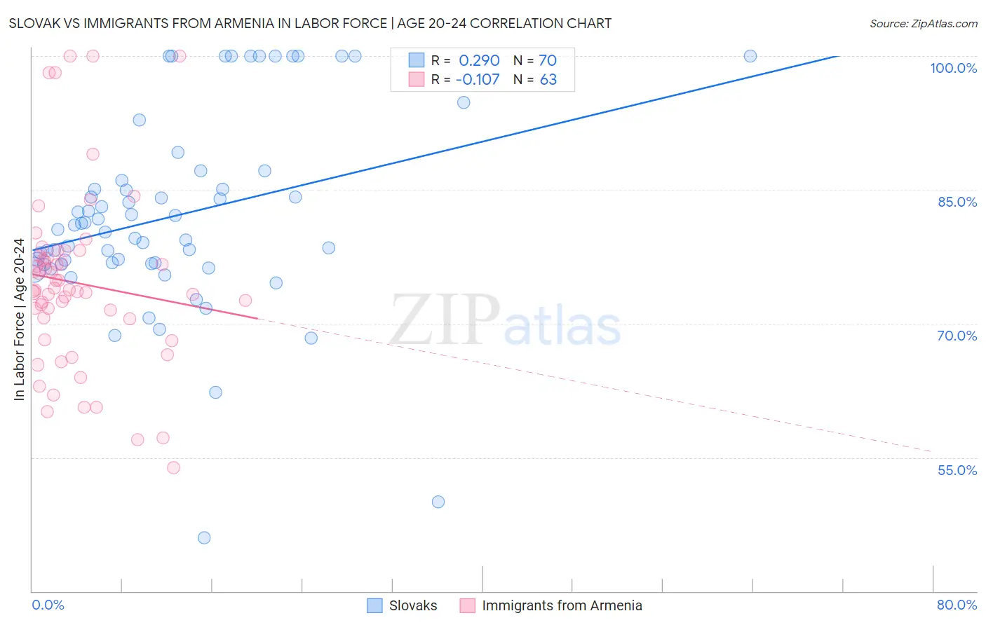Slovak vs Immigrants from Armenia In Labor Force | Age 20-24