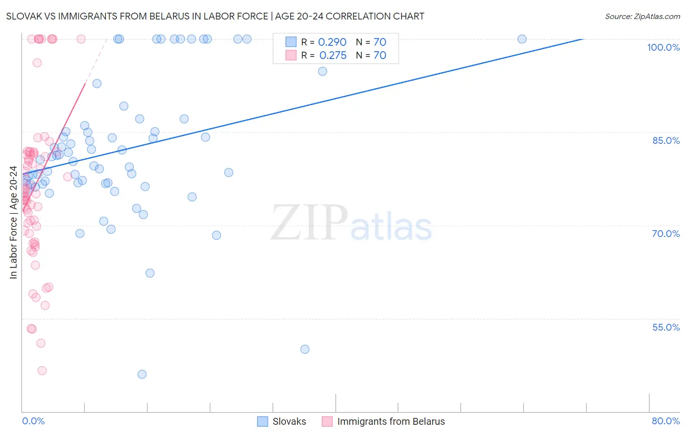 Slovak vs Immigrants from Belarus In Labor Force | Age 20-24