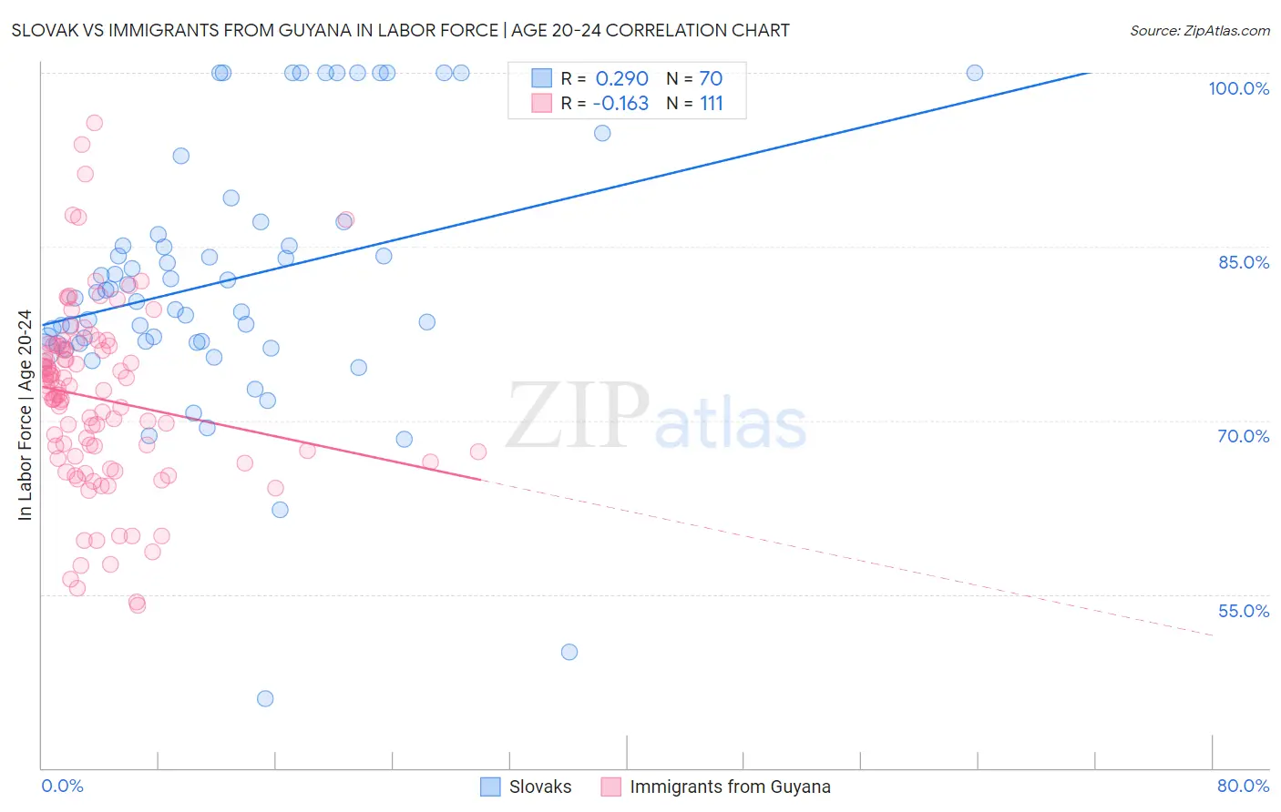 Slovak vs Immigrants from Guyana In Labor Force | Age 20-24